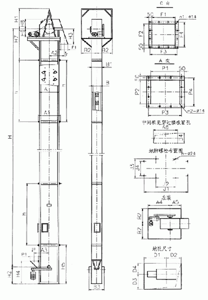 常見的TD、TH、NE斗提機(jī)標(biāo)準(zhǔn)地腳孔參數(shù)